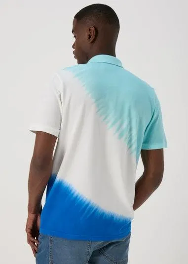White & Blue Tie Dye Polo Shirt