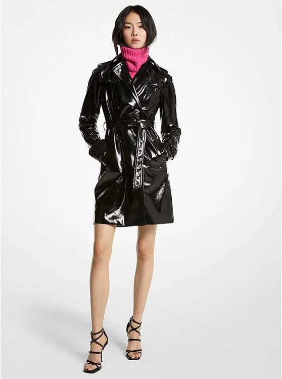 Faux Patent Leather Trench Coat