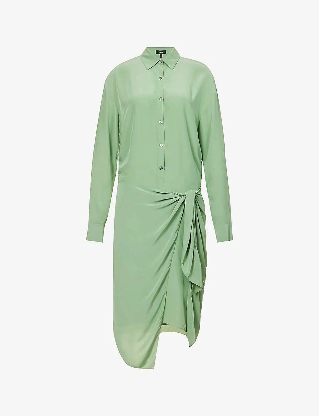 Collar flared-hem woven midi dress