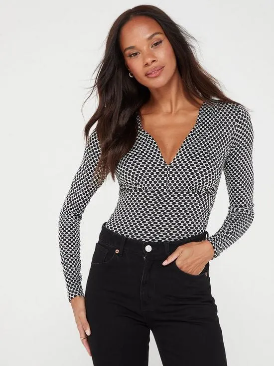 Jacquard Long Sleeve Bodysuit - Print