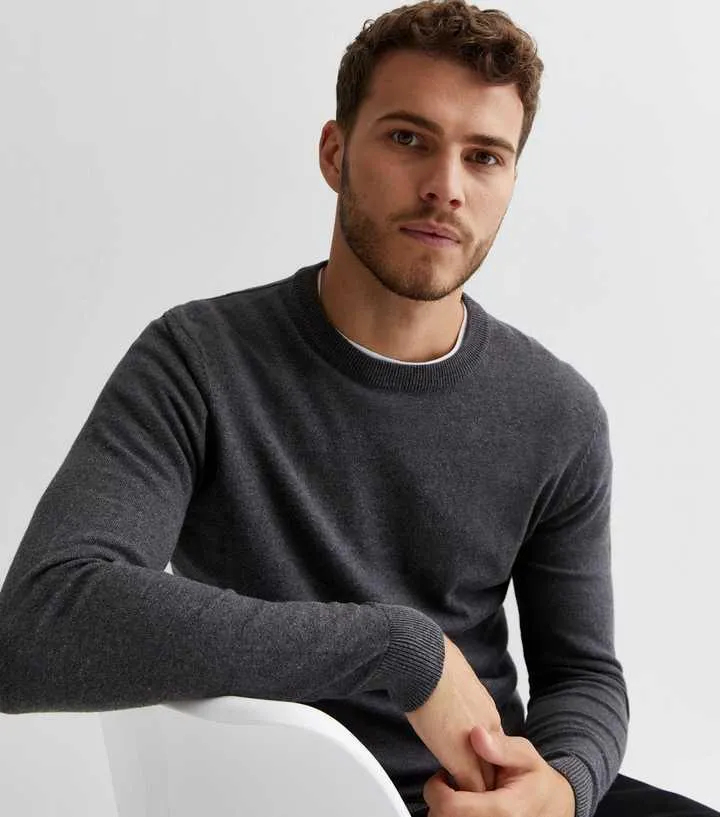 Dark Grey Fine Knit Slim Fit Jumper