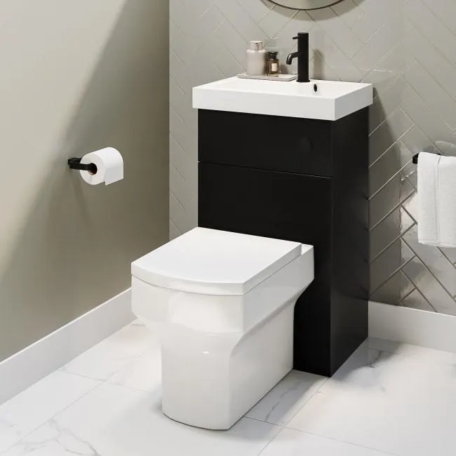500mm Black Cloakroom Toilet and Sink Unit with Black Fittings - Valetta