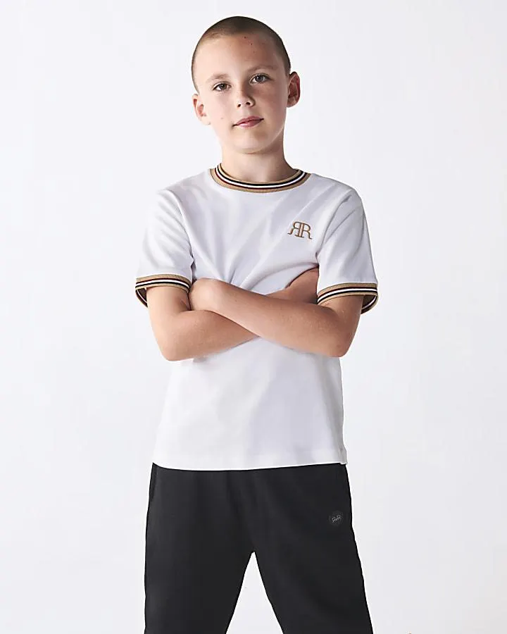Boys white RI embroidered taped t-shirt