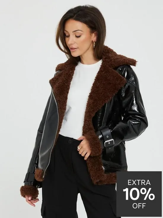 Michelle Keegan Vinyl Aviator Jacket - Black