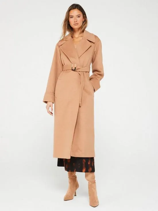 Wool Rich Belted Relaxed Overcoat - Camel