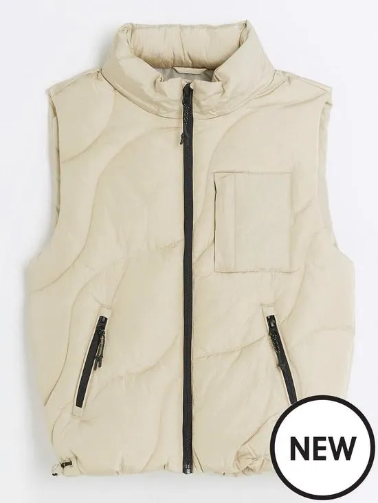 Boys Wave Padded Gilet - Beige