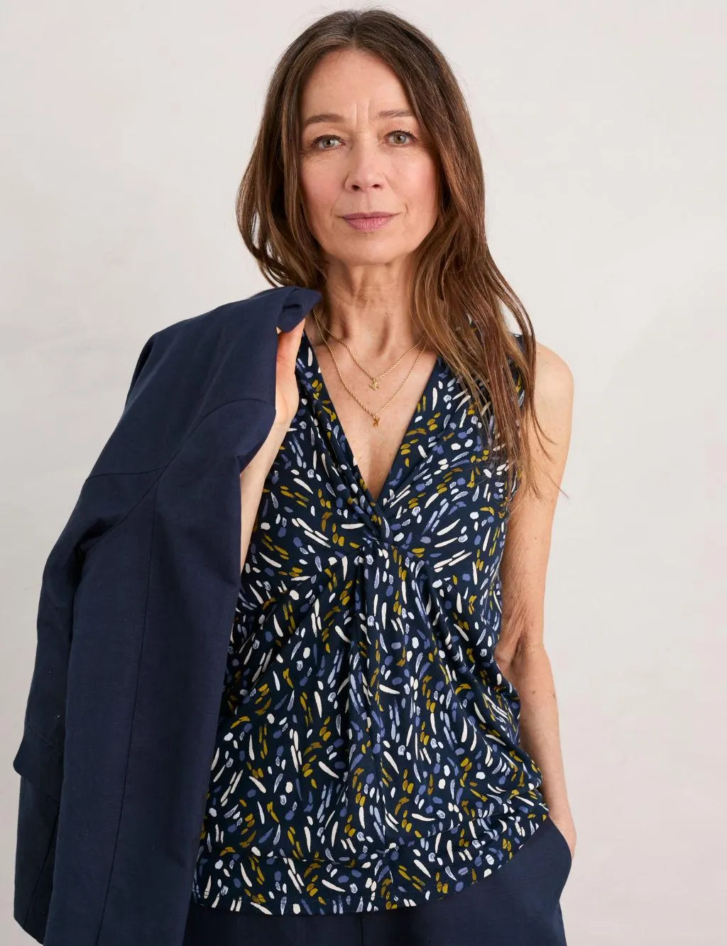 Printed V-Neck Top with Cotton