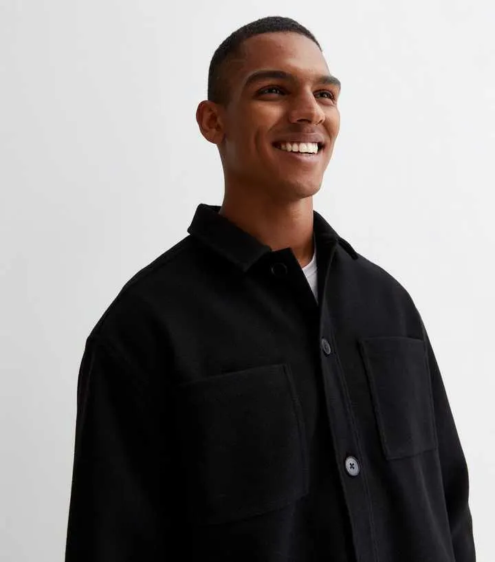 Black Brushed Pocket Front Overshirt