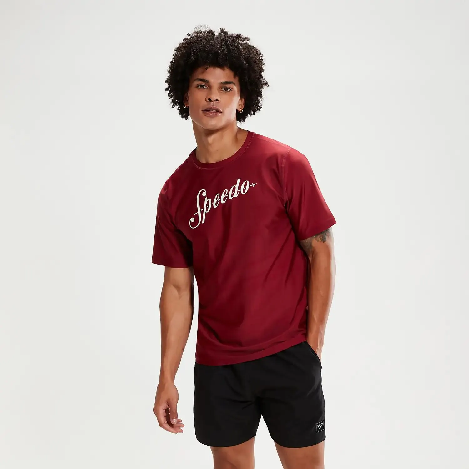 Men's Printed Short Sleeve Swim Top Oxblood