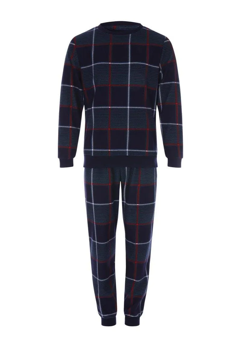 Older Boys Blue & Green Fleece Check Pyjama Set