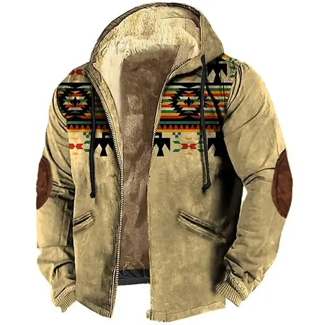 Tribal Graphic Prints Daily Classic Casual Men's 3D Print Hoodie Jacket Fleece Jacket Outerwear Holiday Vacation Going out Hoodies Blue Green Khaki Long Sleeve Hooded Fleece Winter Designer