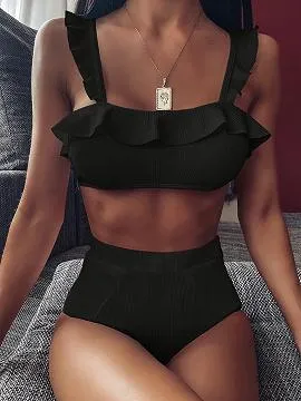 Black Bikini Top And High Waist Bottom