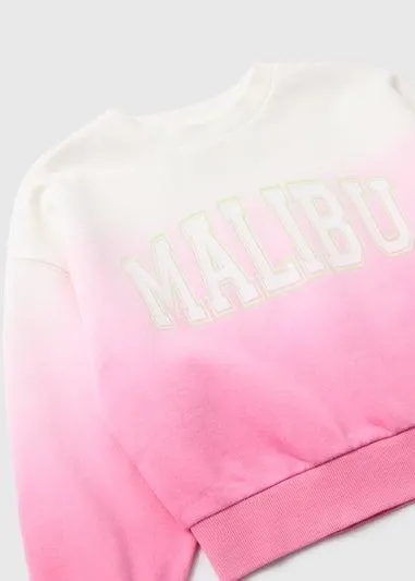 Girls Pink Ombre Malibu Slogan Sweatshirt (7-15yrs) - Age 10 Years