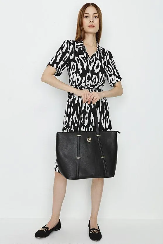 Black Non Print Midi Shirt Dress