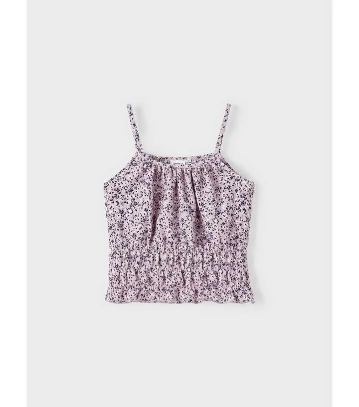Name It Purple Floral Strappy Ruched Cami