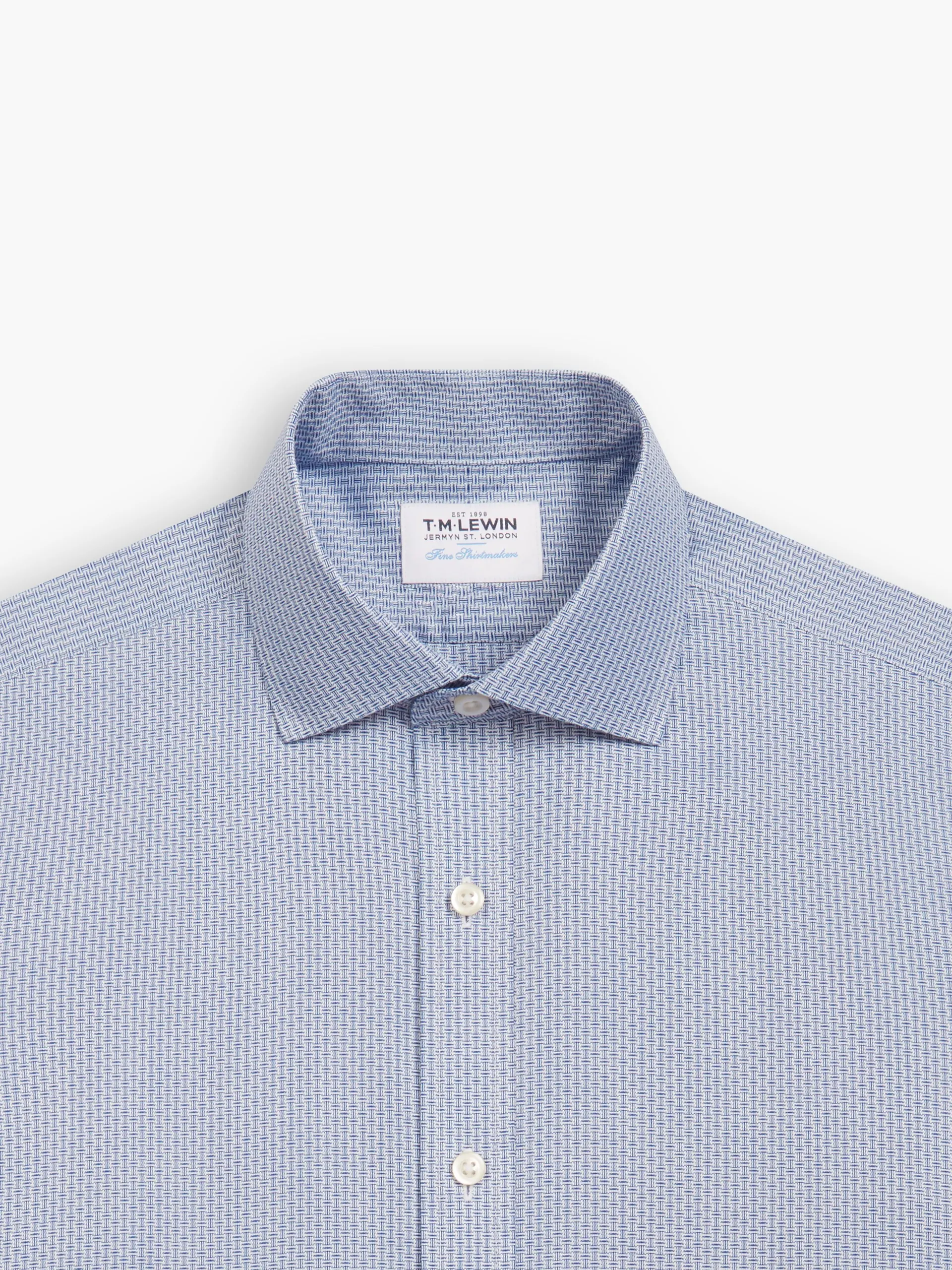 Non-Iron Navy Blue Brick Geometric Dobby Super Fitted Single Cuff Classic Collar Shirt