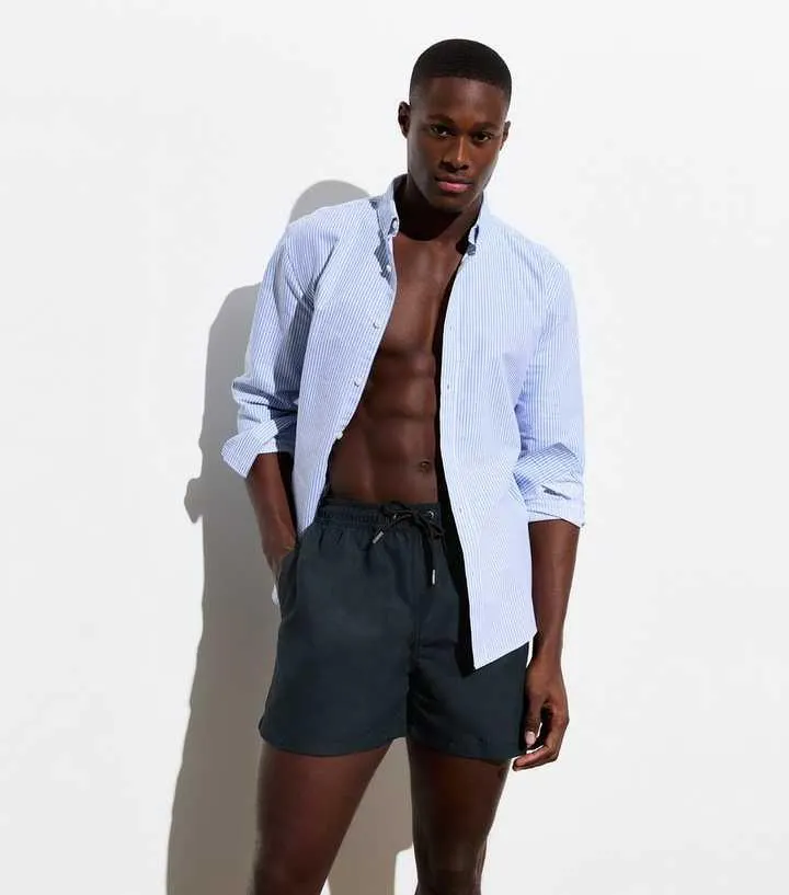 Dark Navy Mid Length Drawstring Swim Shorts