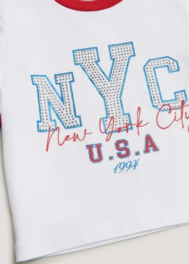 Girls White Short Sleeve Ringer T-Shirt (4-13yrs) - Age 4 Years