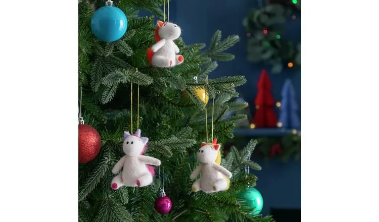 Habitat Pack of 3 Unicorn Christmas Tree Decorations - White