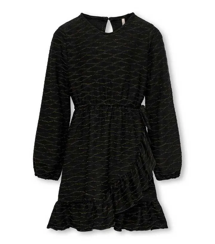 KIDS ONLY Black Glitter Long Sleeve Ruffle Wrap Mini Dress