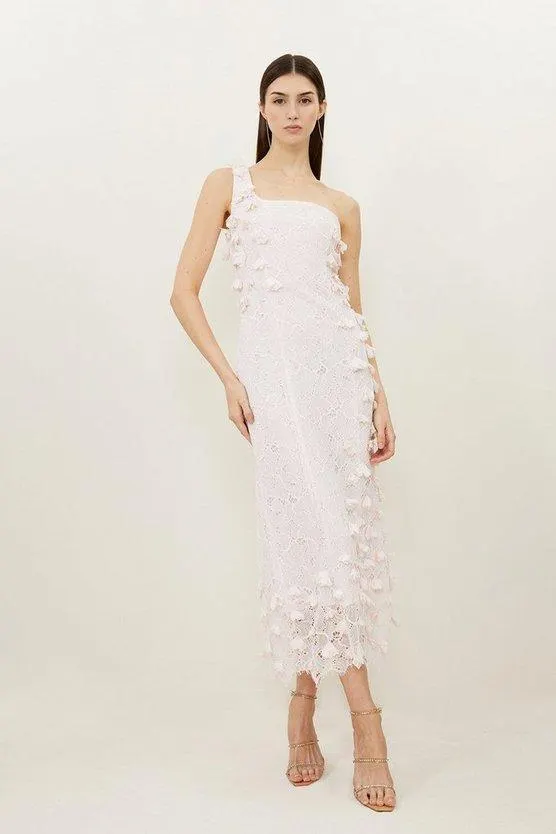 Lace Petal Applique Woven One Strap Maxi Dress