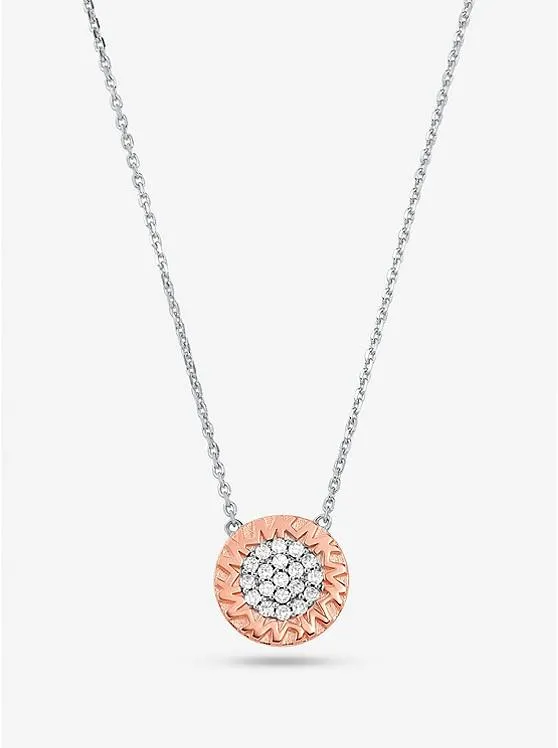 Precious Metal-Plated Sterling Silver Logo Pavé Pendant Necklace