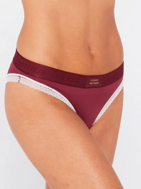 Velvet Lace Trim Brief - Red