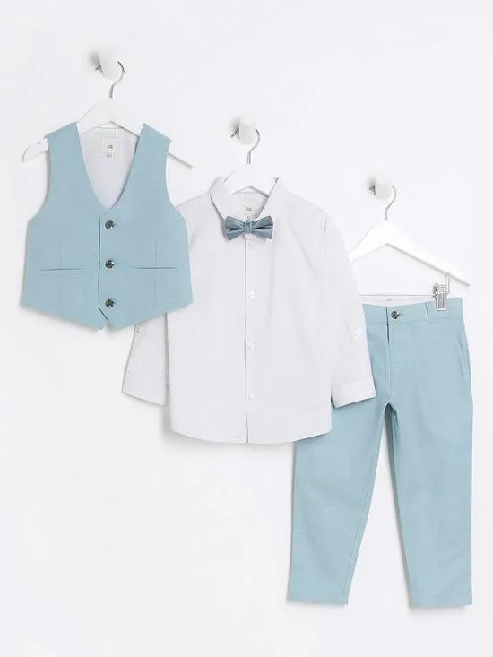 Mini Boy Tailored 4 Piece Suit Set - Blue