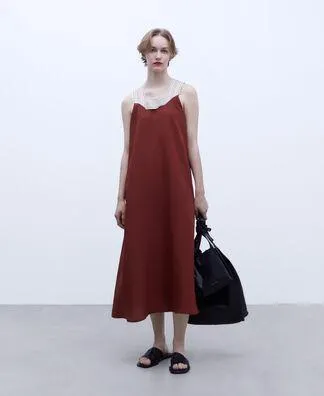 Long topstitched-strap dress