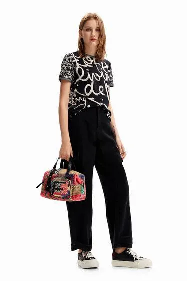 Midsize canvas patchwork bag