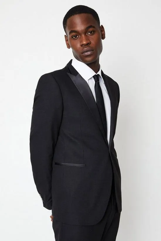Black Textured Tuxedo Suit Jacket