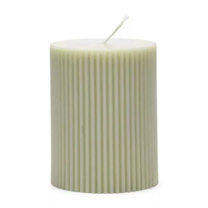 Pillar Candle, Fine Rib, Green, 7x9