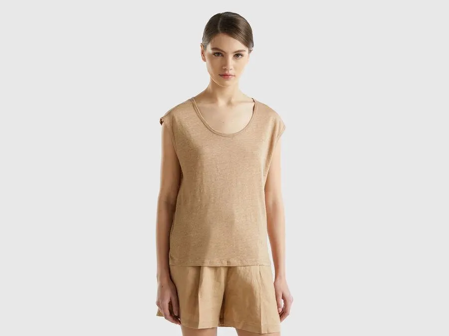 Wide neck t-shirt in pure linen