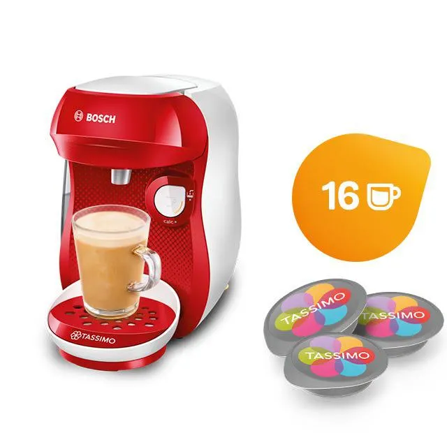 Happy Red & White Coffee Machine Includes Coffee Capsules