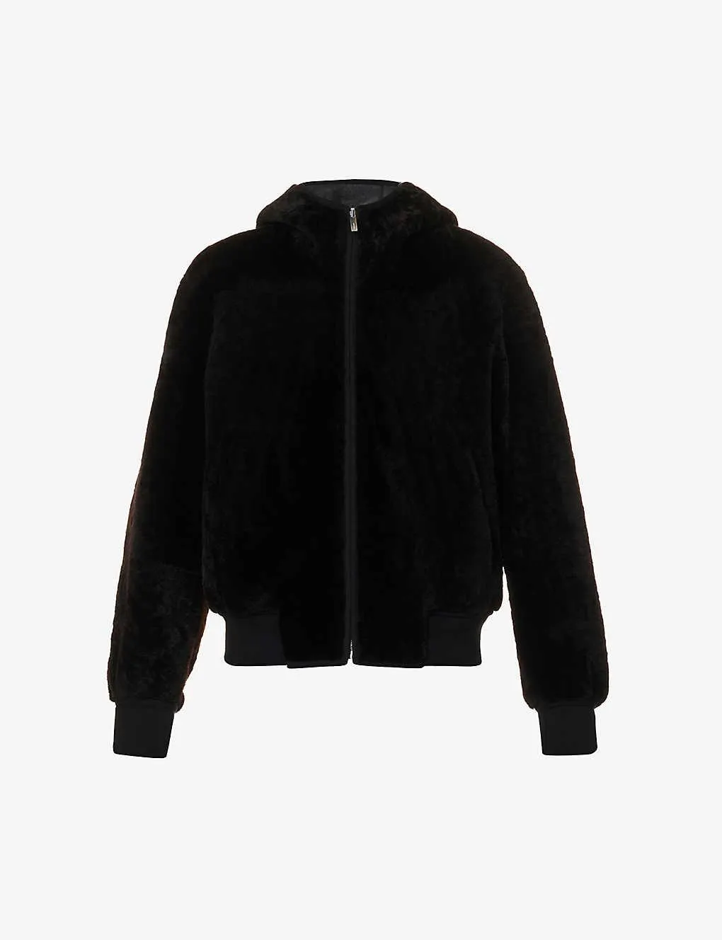 Reversible regular-fit hooded shearling jacket