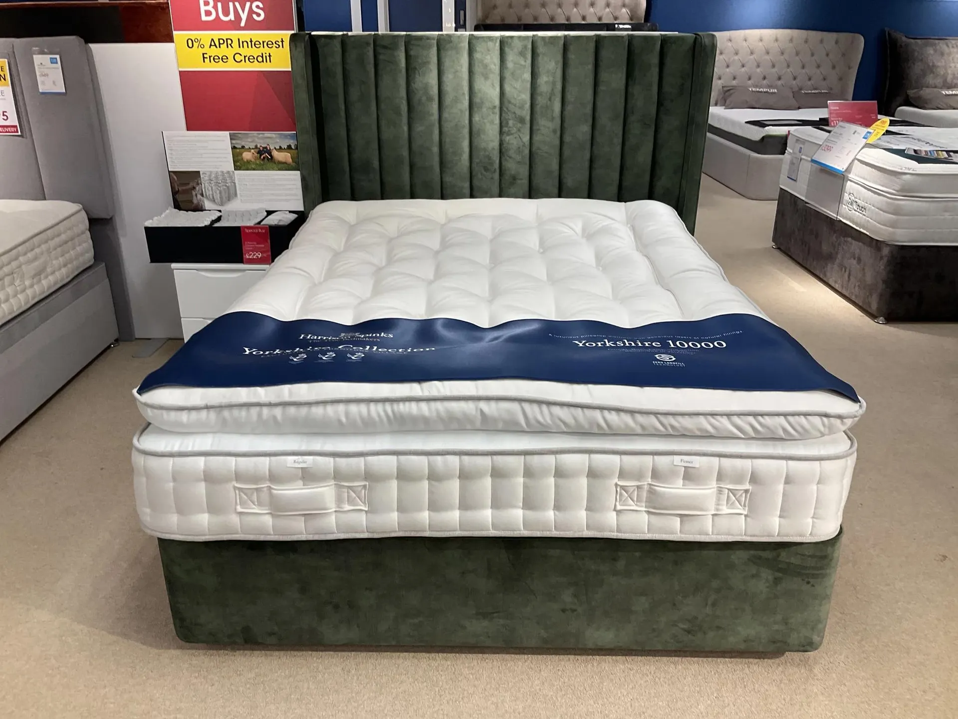 Yorkshire 10000 pillowtop R/F 2 drawer divan and Willow Floor standing headboard