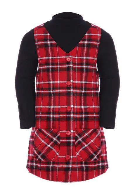 Younger Girls Red And Black Check Pinny & Top