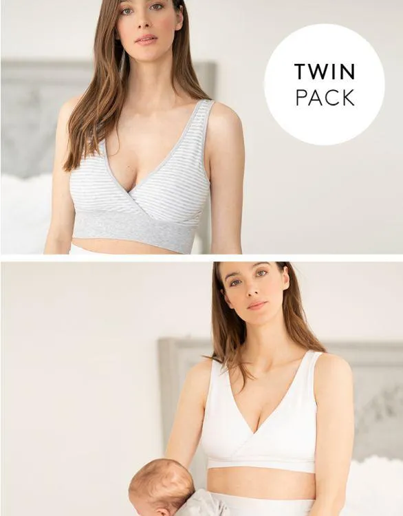 Bamboo Maternity & breastfeeding Sleep Bras – Grey & White Twin Pack