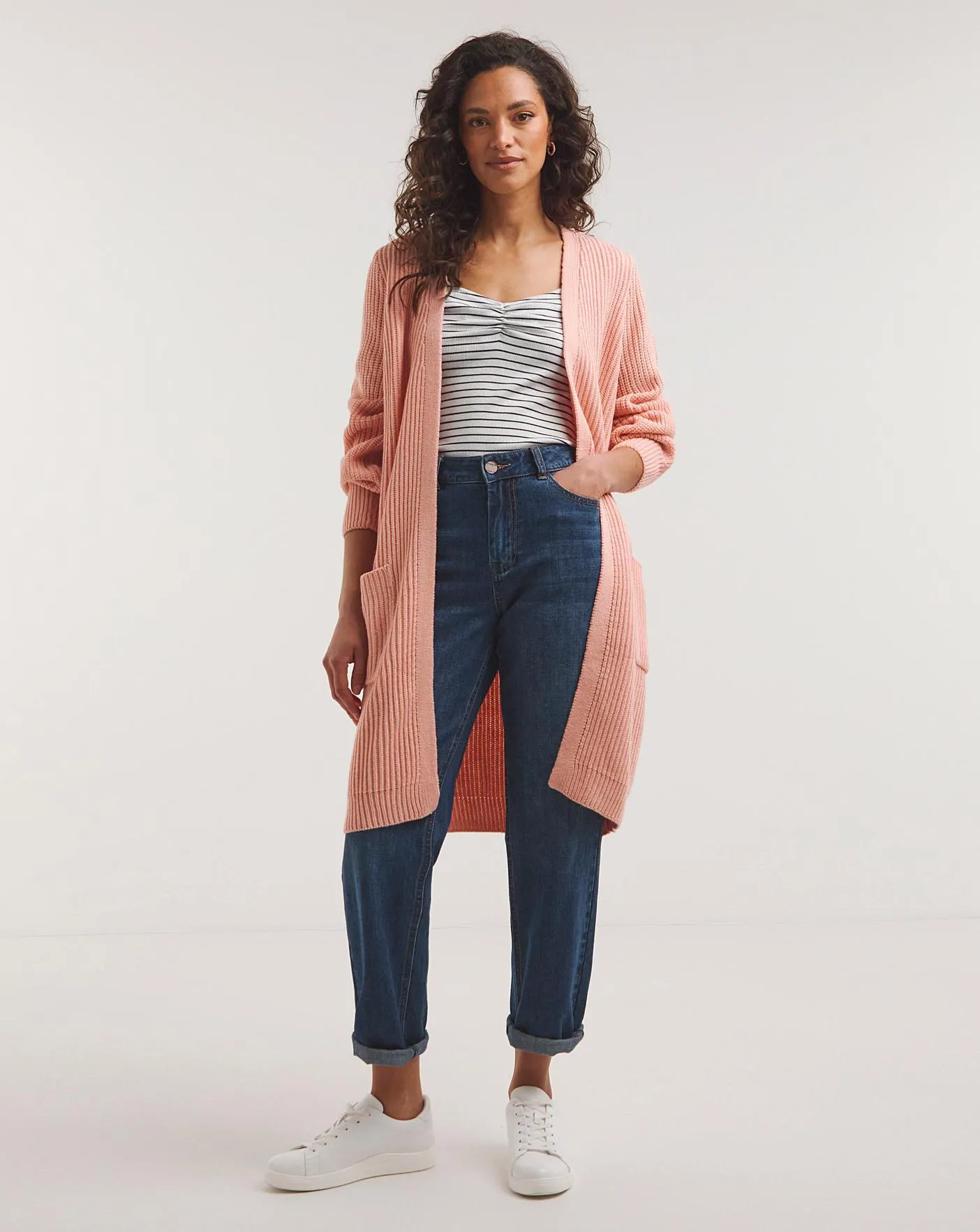 Blush Volume Sleeve Fisherman Rib Cardigan