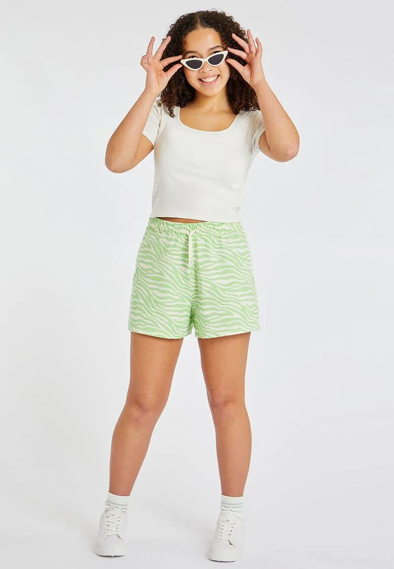 Older Girls Green Zebra Stripe Shorts