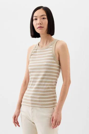 Ribbed Stripe High Neck Tank Top