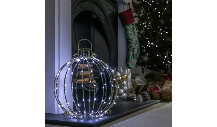 Habitat Gold Iron Frame Bauble Light Christmas Decoration