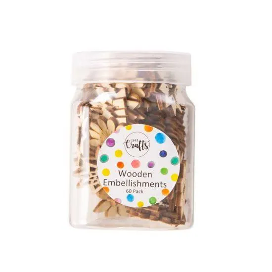 1893 Crafts Decorative Wooden Star and Flower Embellishments Pack of 60