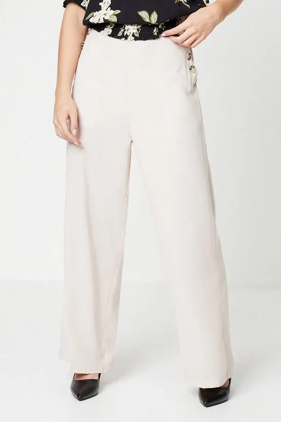 Petite Button Pocket Straight Leg Trousers