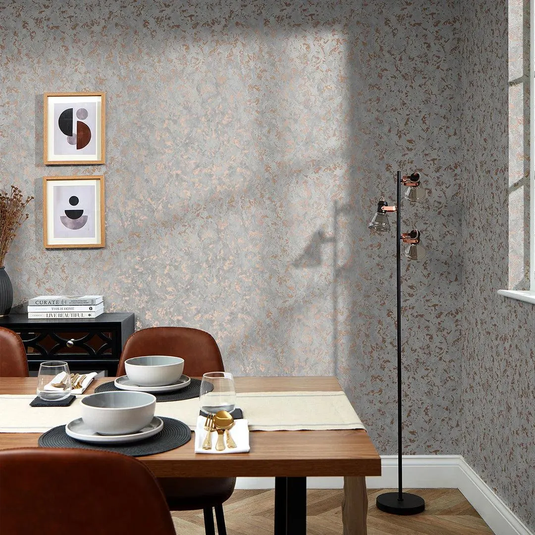 Element Industrial Metallic Wallpaper in Grey and Copper