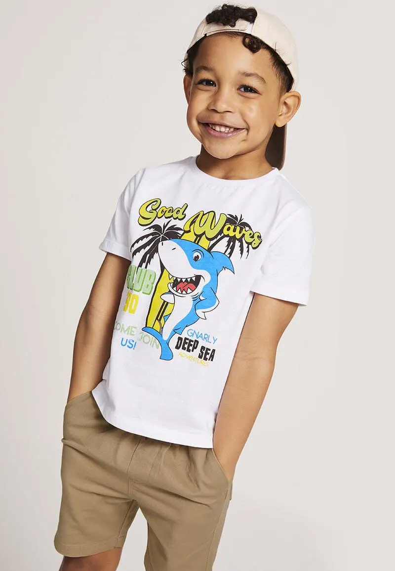 Younger Boys White Shark Graphic T-Shirt