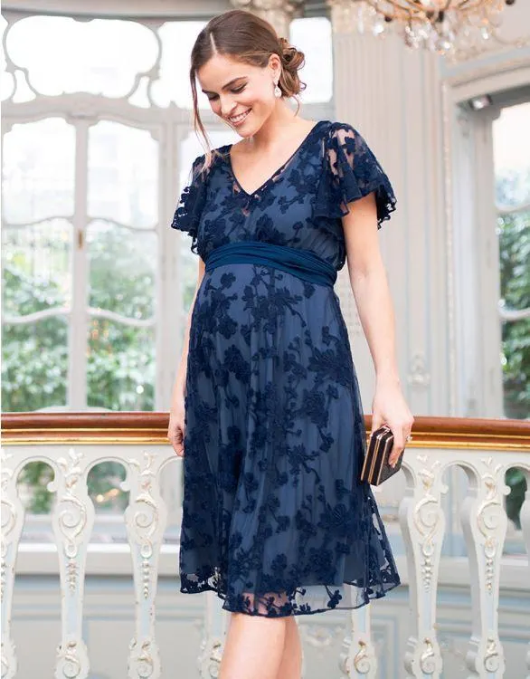 Navy Blue Floral Lace Maternity to breastfeeding Occasion Dress