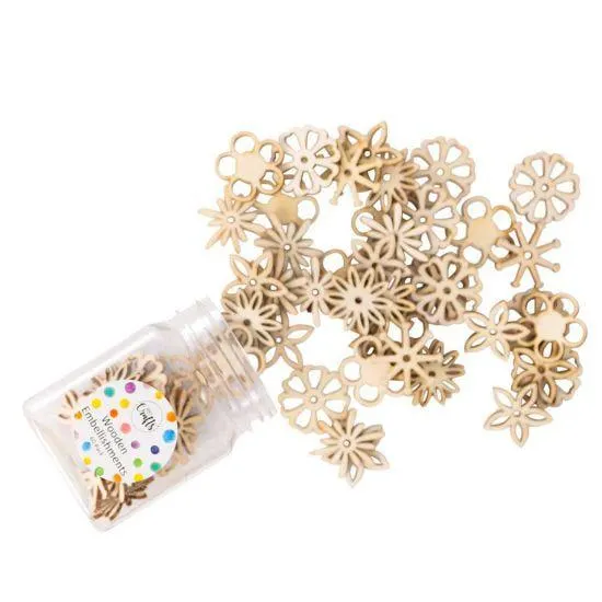 1893 Crafts Decorative Wooden Flower Embellishments Pack of 60