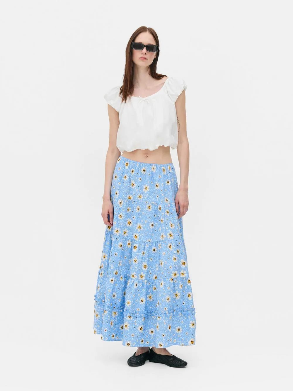 Tiered Flower Maxi Skirt
