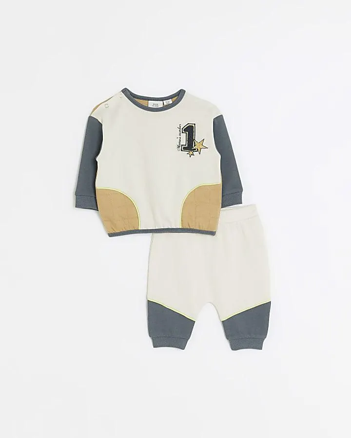Baby boys cream colour blocked sweat set